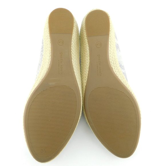 Unworn GENTLE SOULS  Shimmer Leather Ruffle Peep Toe Espadrille Wedge Heels 8.5 - Picture 7 of 9